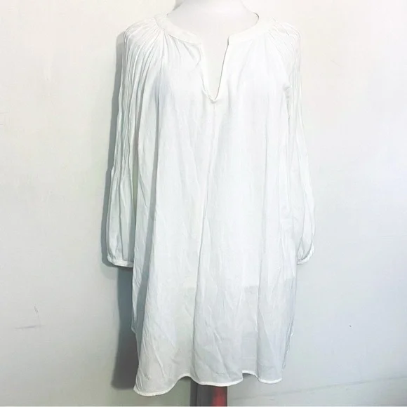 Ava & Viv Boho Gauzy Beautiful Tucked Balloon Sleeve White Tunic Top 2X - Picture 2 of 7